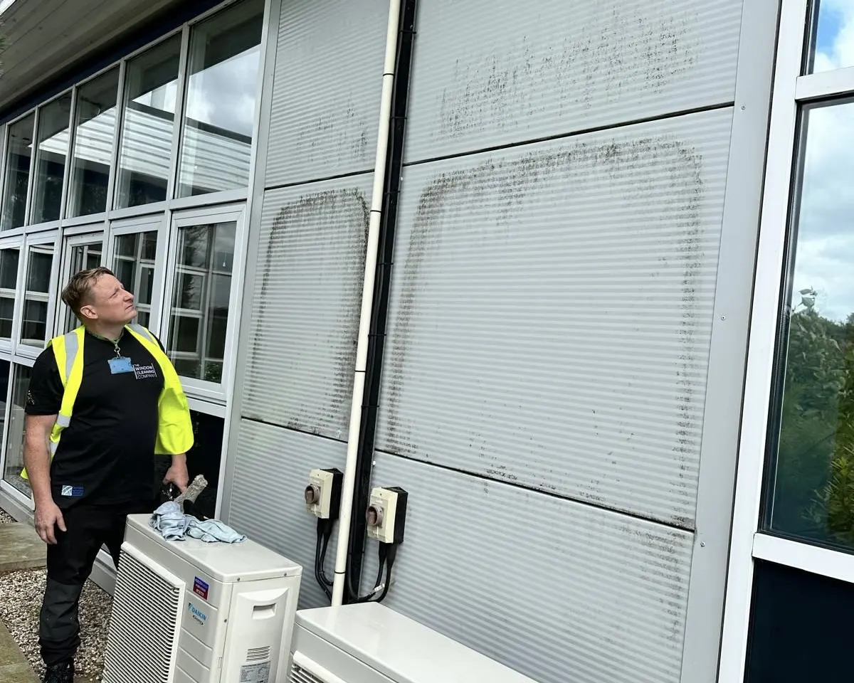 Fascia soffit and cladding cleaning on a commercial property in Northampton
